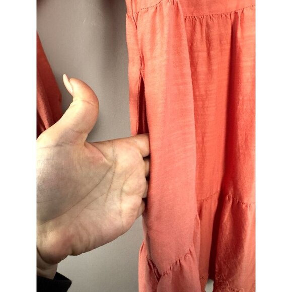 Old Navy Coral Eyelet Lace-Up Tiered Swing Dress L Boho Cottagecore Chic Whimsy - Picture 8 of 10